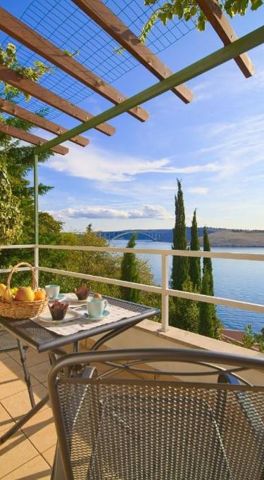 Stunning sea view from the Studio apartment terrace in Kraljevica, Croatia, near Krk Island