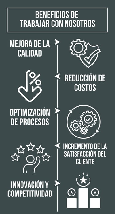 Infografía de los beneficios que se adquieren al trabajar con nosotros: eleva la calidad