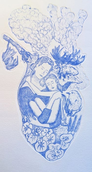 8ème mère bleu mère enfant gravure rhénalon