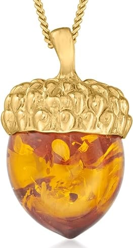 Ross-Simons Amber Acorn Pendant Necklace in 18kt Gold Over Sterling