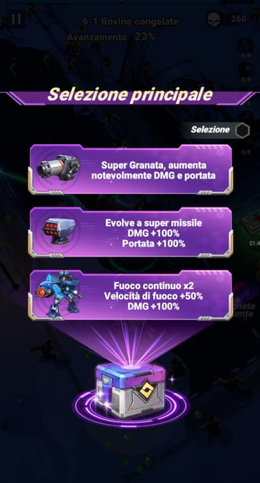 Selezione del potenziamento a Mech Assemble: Zombie Swarm.
