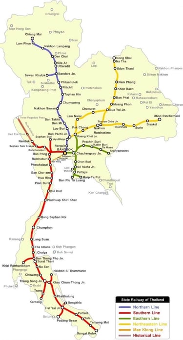 Carte des lignes de trains en Thaïlande
