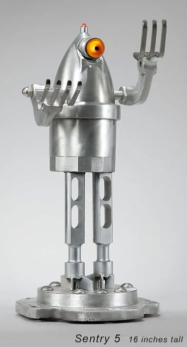 Assemblage robot named Sentry 5 by Santa Barbara artist Tal Avitzur.