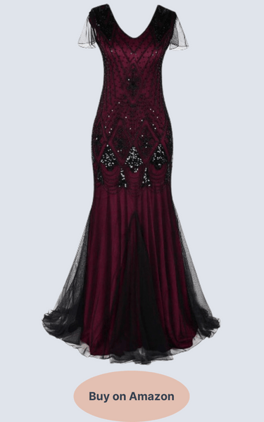 Women’s 1920s Vintage Sequins Fringe Long Gatsby Flapper Dress