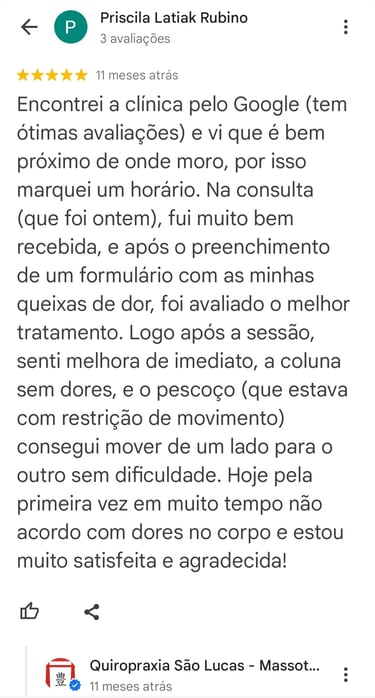 Avaliação no google quiropraxia são lucas