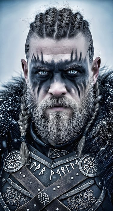 Close up of Viking warrior wearing war paint