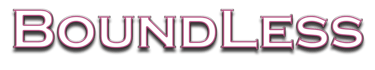 Logo for the Boundless gaming system in white serif font with a pink outline on a blue background.