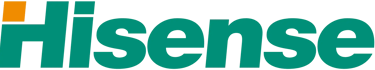 Official teal Hisense logo with an orange square accent above the letter H on a black background.