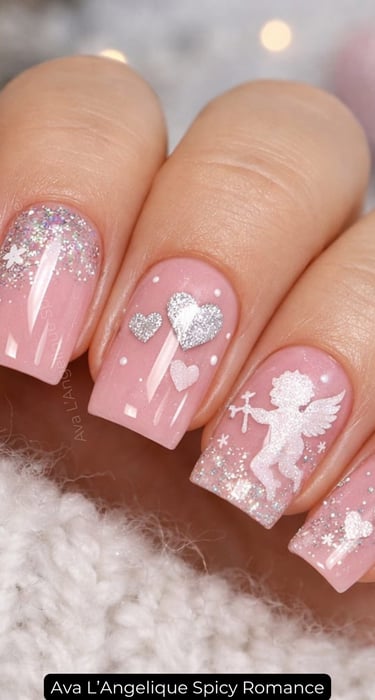 By Ava L’Angelique. Soft glam pink nails for late night romantic mood