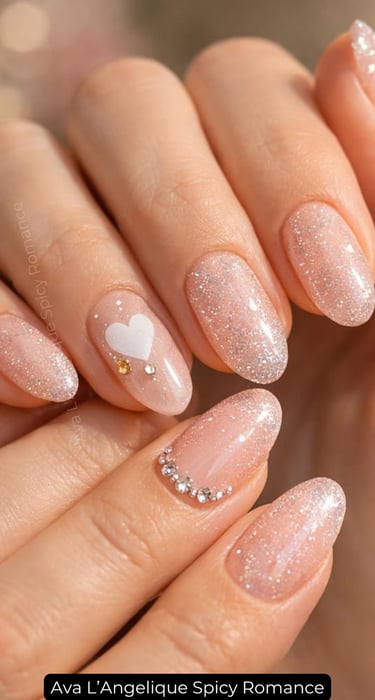 Nails by Ava L’Angelique. Pink glitter nails, Chic Nail Designs, red glitter nails, Nail Inspo Almon