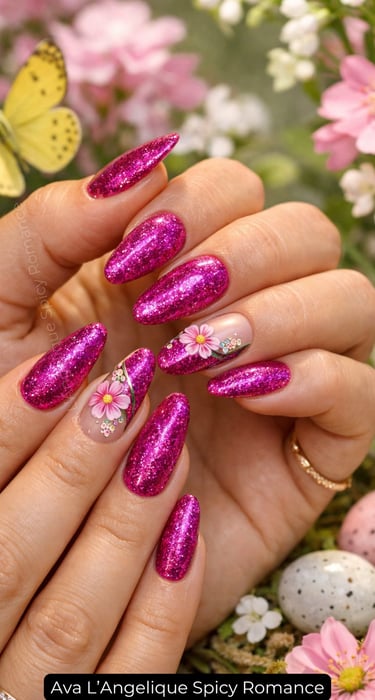 Nails by Ava L’Angelique. Pink glitter nails, date night beauty, Elegant Nail Ideas