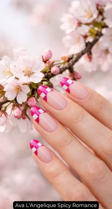 By Ava L’Angelique. Pink glitter nails, red glitter nails, pink nails ideas, Nail Inspo Almond