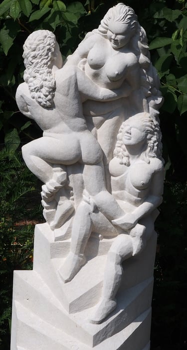 Faith, Hope, Love in Portland Stone by Sarah Liptrot