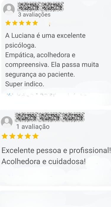 Depoimento dos pacientes falando bem da psicóloga Luciana Boechat Bohn