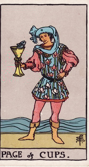 Page of Cups meaning upright and reversed tarot card reading