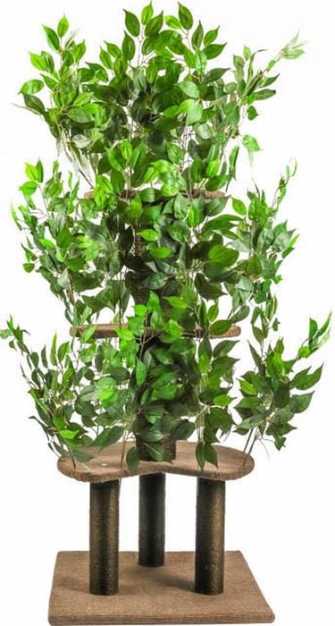 Hoge realistische krabpaal van 160 cm met groene bladeren en meerdere klimniveaus voor katten.