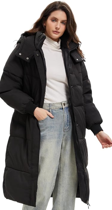 PUFFIT Women Long Puffer Jacket Hood Winter Water Repellent Wind-resistant Warm Ladies Quilted Padde