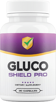 Bottle of Gluco Shield Pro dietary supplement containing 30 capsules for health support.