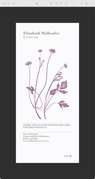 Digitale Dankkarte mit korrespondierendem Blumenmotiv, zarte Farben