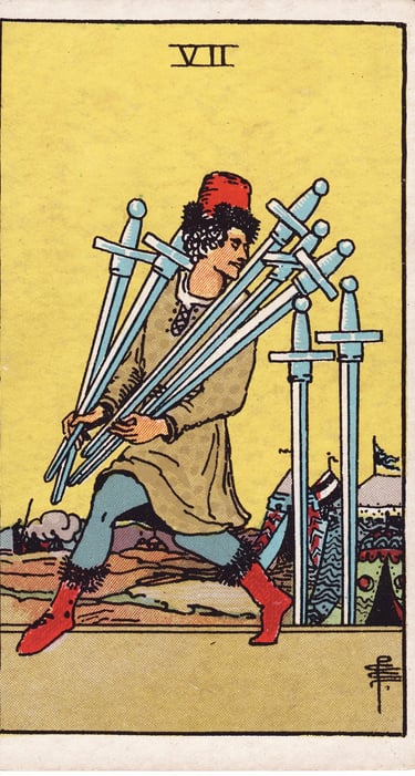 Seven of Swords meaning upright and reversed tarot card reading