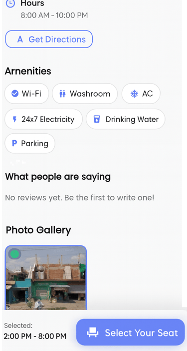 a cell phone showing a list of info of the library on LibraryBook