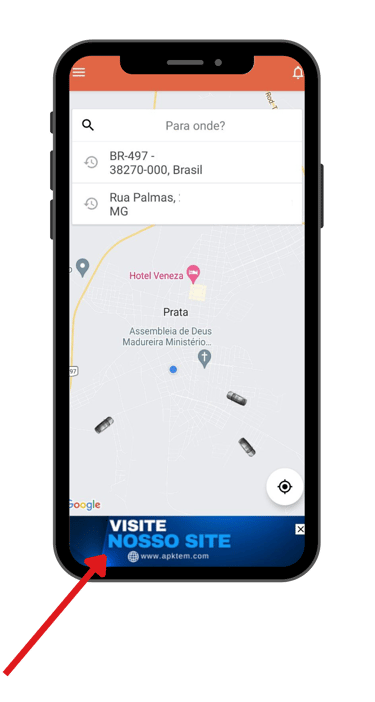um telefone mostrando um mapa da localização