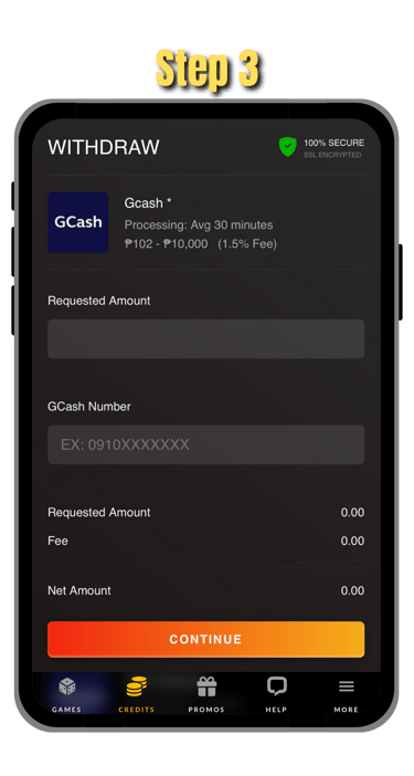 step 3 of how to cash out at phsabong