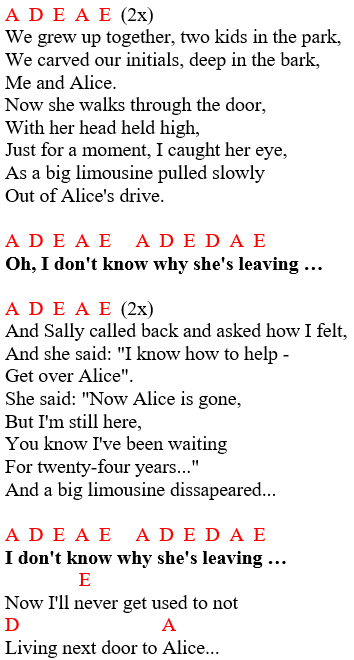 Smokie - Living next door to Alice / chords and lyrics