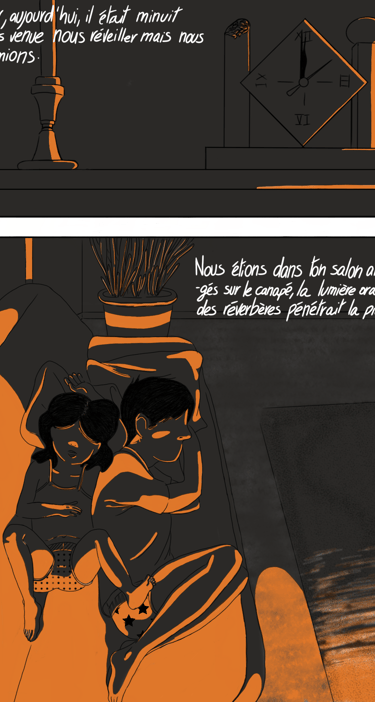 Première page du projet Demain, dès l’aube. Deux enfants dorment