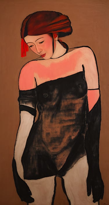 a painting of a woman in a black dress