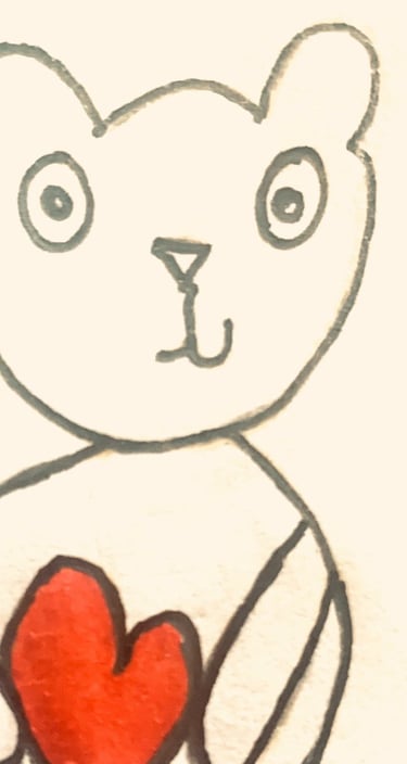 a drawing of a bear cubby holding a heart