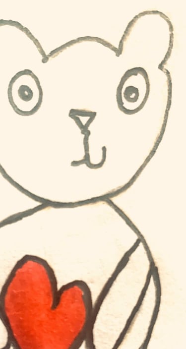 a drawing of a bear cubby holding a heart