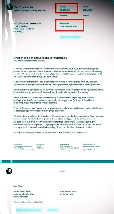 Diakonhjemmet sykehus, Statsforvalteren, Sofie Kalland Scott,Sara Cecilie Wilhelmsen Solheim, 