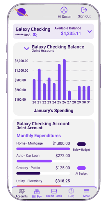 Orbit Financial mobile banking app "my spending" page
