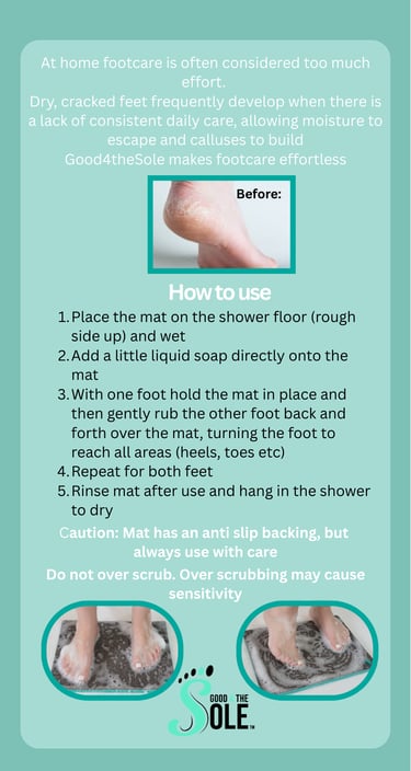 Before cracked heels compared to smooth beautiful feet using exfoliating shower mat