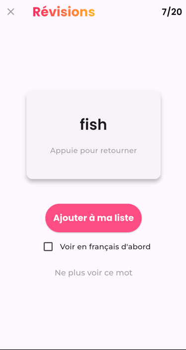 Flashcard de révision en anglais vers français
