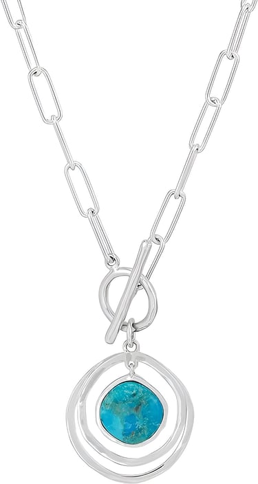 Modernist Sterling Silver Necklace. Compressed Turquoise Pendant. Silpada