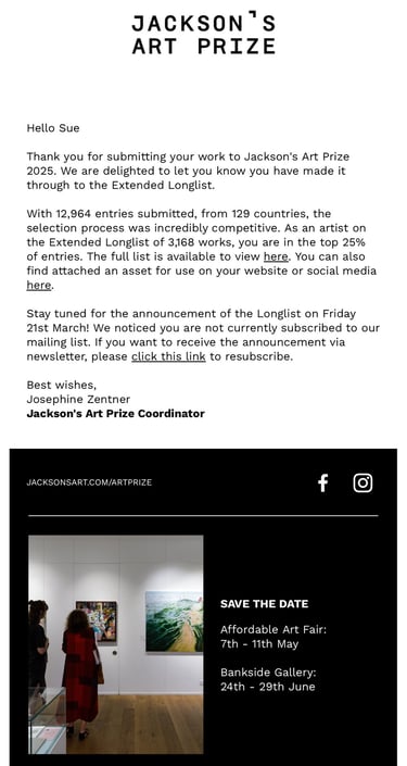 Jackson's Art Prize message