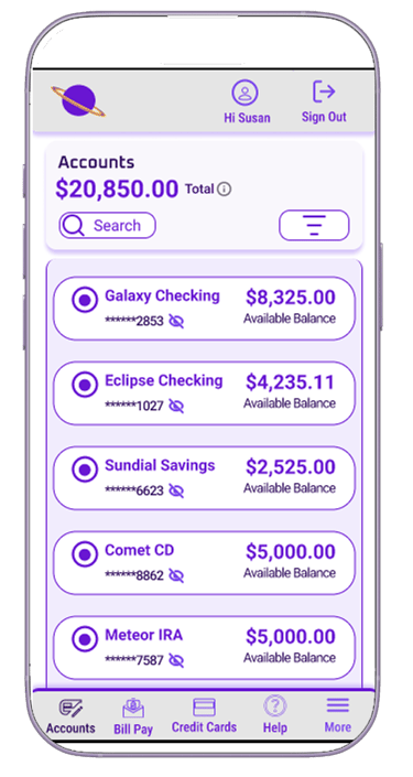 Orbit Financial Mobile Banking App accounts page