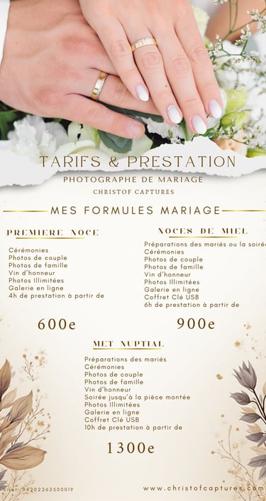 formules tarifaire des mes prestations pour photographe mariage perpignan 66