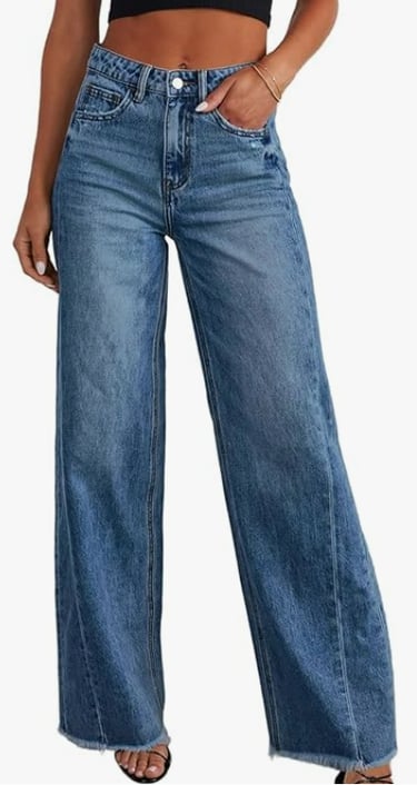 blue denim jeans high waisted on women wearing heels