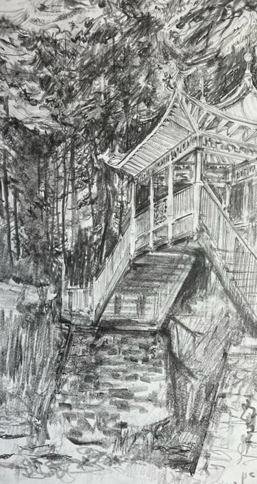 Chinese Bridge A3 sketchbook drawing