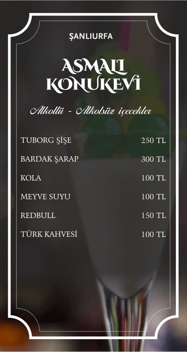 Asmalı Konukevi | Alkollü Alkolsüz İçecekler | Şanlıurfa Rezervasyon | 0537 036 20 63