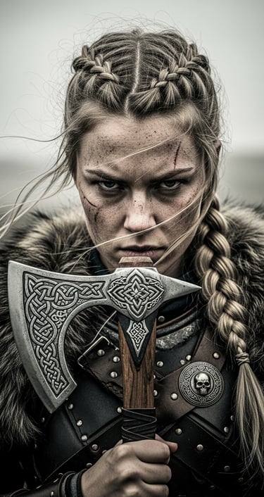 Close up of fierce Shield Maiden