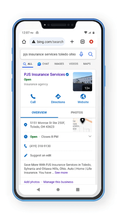 Search for PJS Insurance Services in Toledo | Sylvania | Ottawa Hills Ohio on Bing maps.