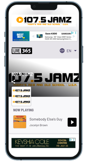 Mobile phone with app page layout.