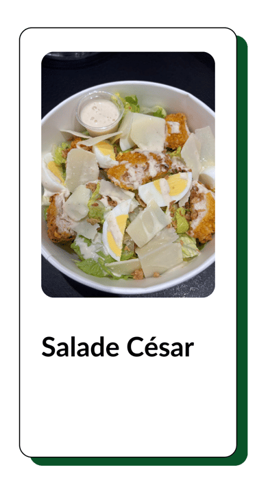salade césar, poulet croustillant, oeuf, salade et sauce césar