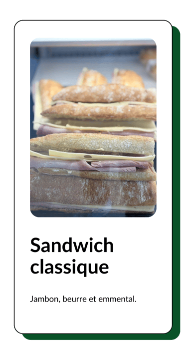 Sandwich jambon, beurre et emmental