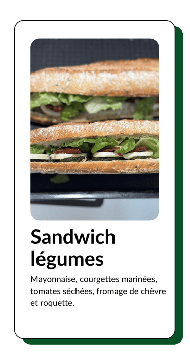 sandwich légume, chèvre, courgette, tomates séchées