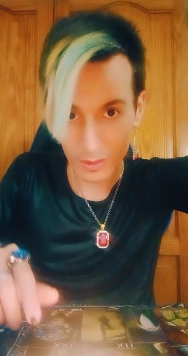 a man with a green hair and a necklace